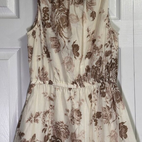 Lands' End Canvas 100% Cotton Poplin Midi Cream & Brown Floral Petite Size 2 EUC - Picture 7 of 16